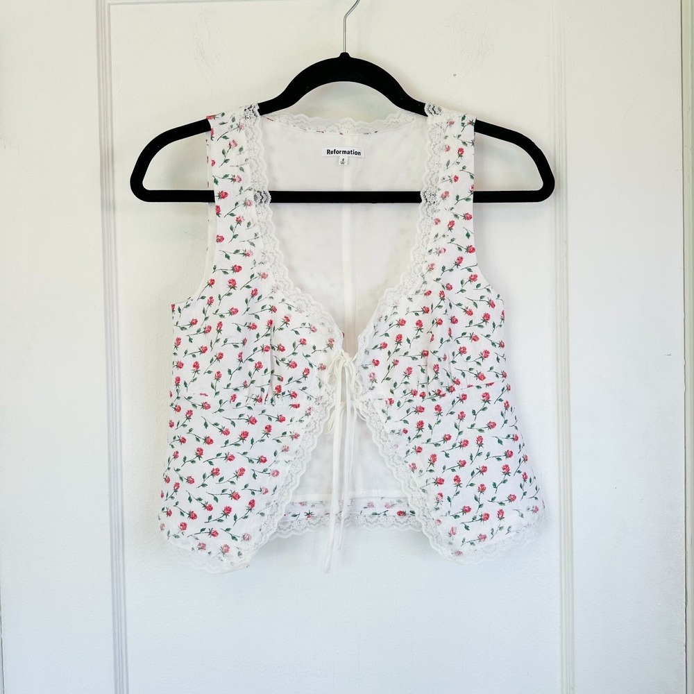 Reformation Rosalie Linen Tie Front‎ Top Alyssa Floral Womens 0 - Picture 7 of 10
